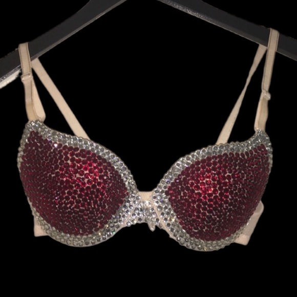 Rhinestone Double Colour Glam Bling Red & Crystal Bra Top All Sizes New - Picture 2 of 11